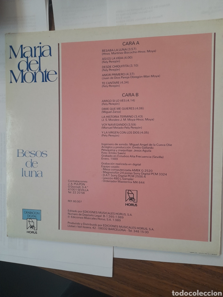 Discos de vinilo: Mar&iacute;a del Monte. Besos de Luna. - Foto 2