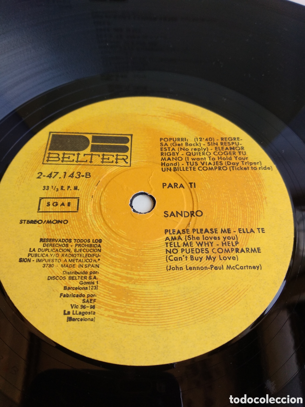 Discos de vinilo: SANDRO, PARA TI, SPAIN, BELTER, 1981, J.4 - Foto 3