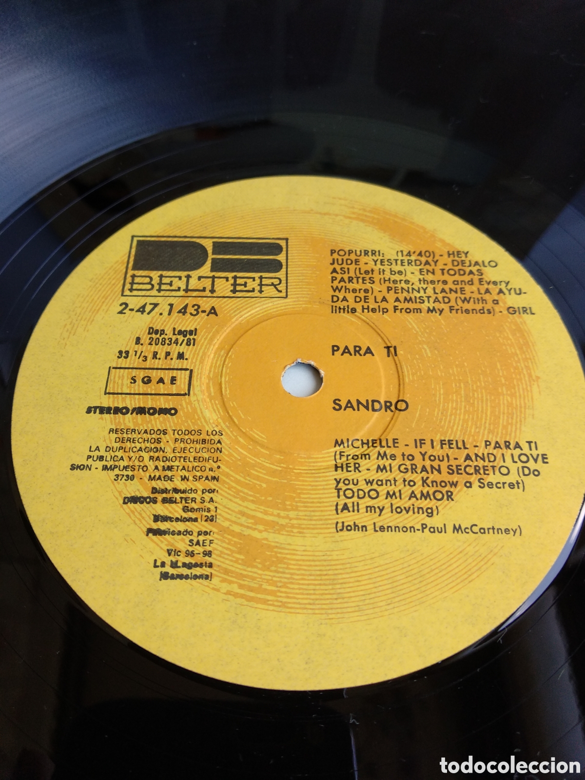 Discos de vinilo: SANDRO, PARA TI, SPAIN, BELTER, 1981, J.4 - Foto 4
