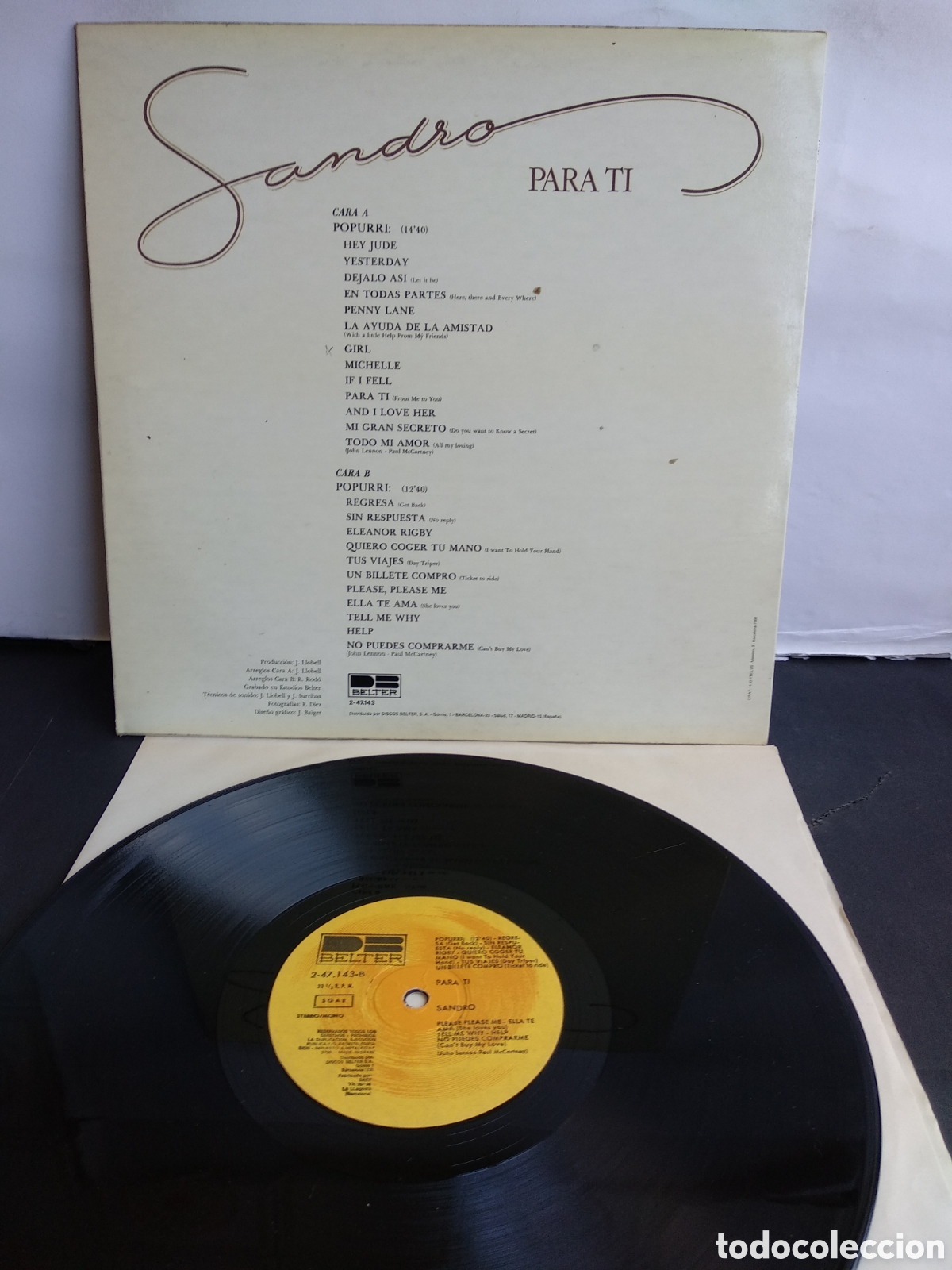 Discos de vinilo: SANDRO, PARA TI, SPAIN, BELTER, 1981, J.4 - Foto 2