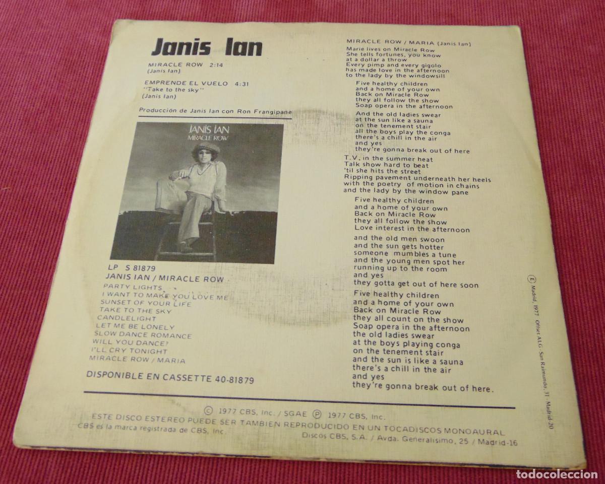 Discos de vinilo: Janis Ian &ndash; Miracle Row - SINGLE 1977 - Foto 2