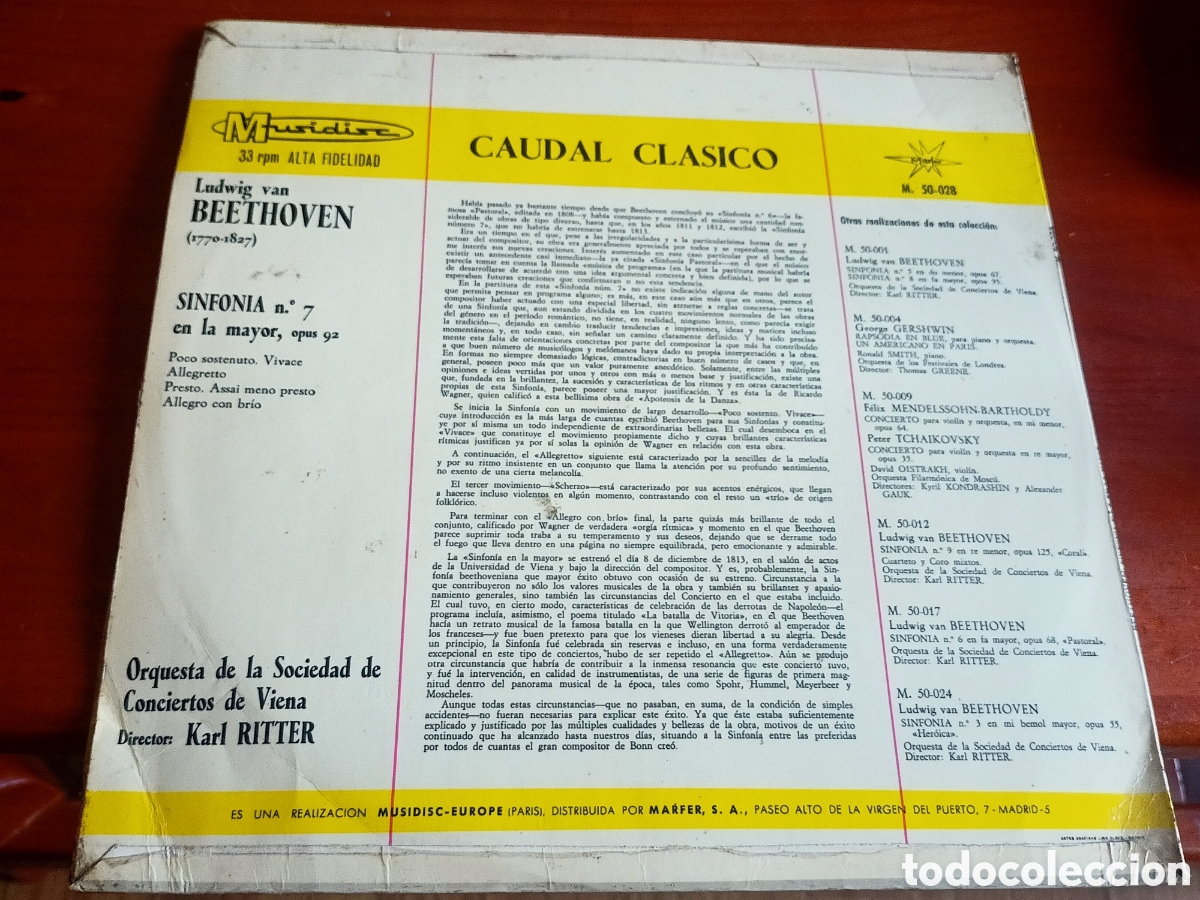 Discos de vinilo: Beethoven Sinfon&iacute;as 5 y 8 - Foto 2