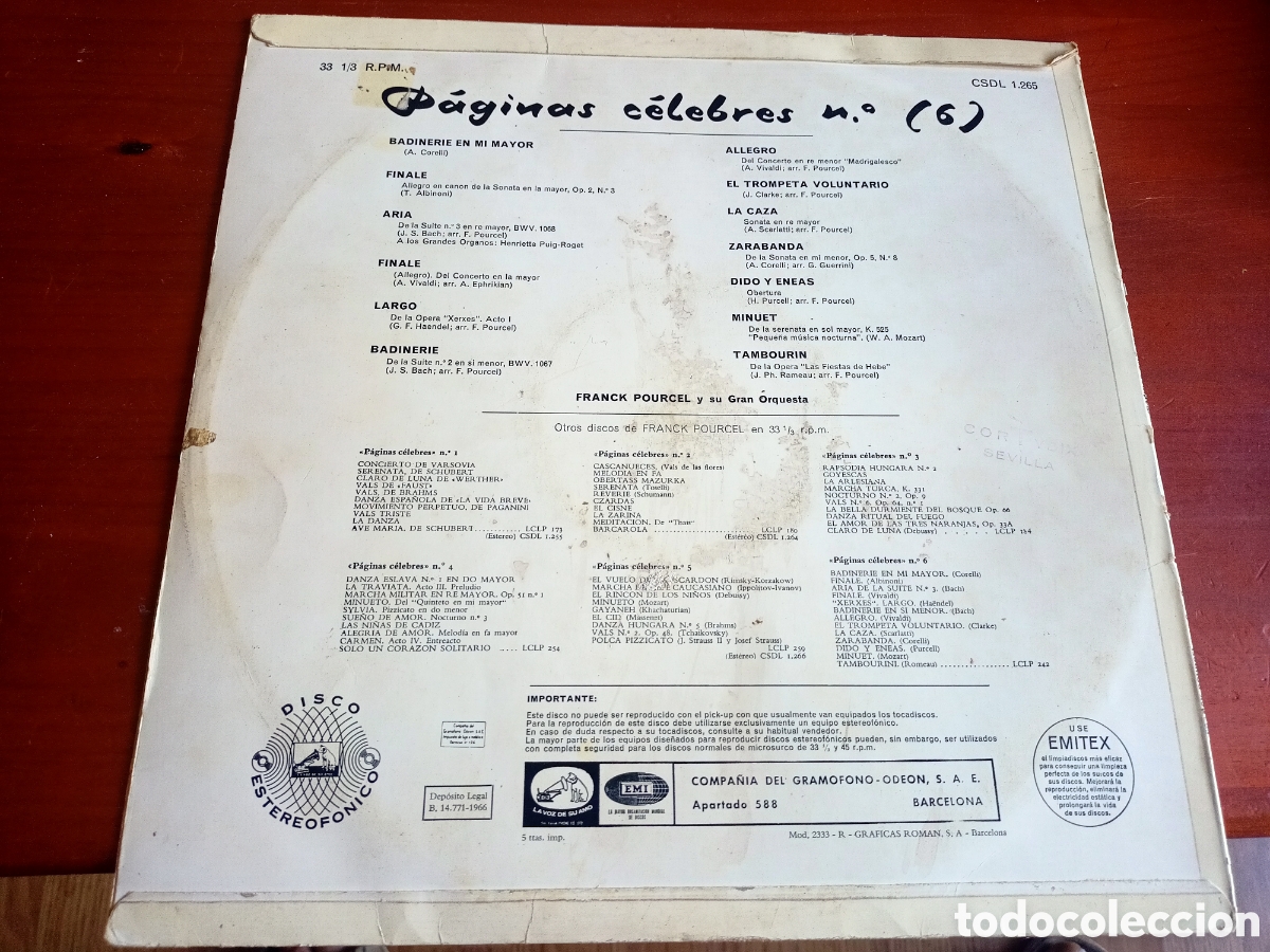 Discos de vinilo: Frank pourcel p&aacute;ginas c&eacute;lebres - Foto 2