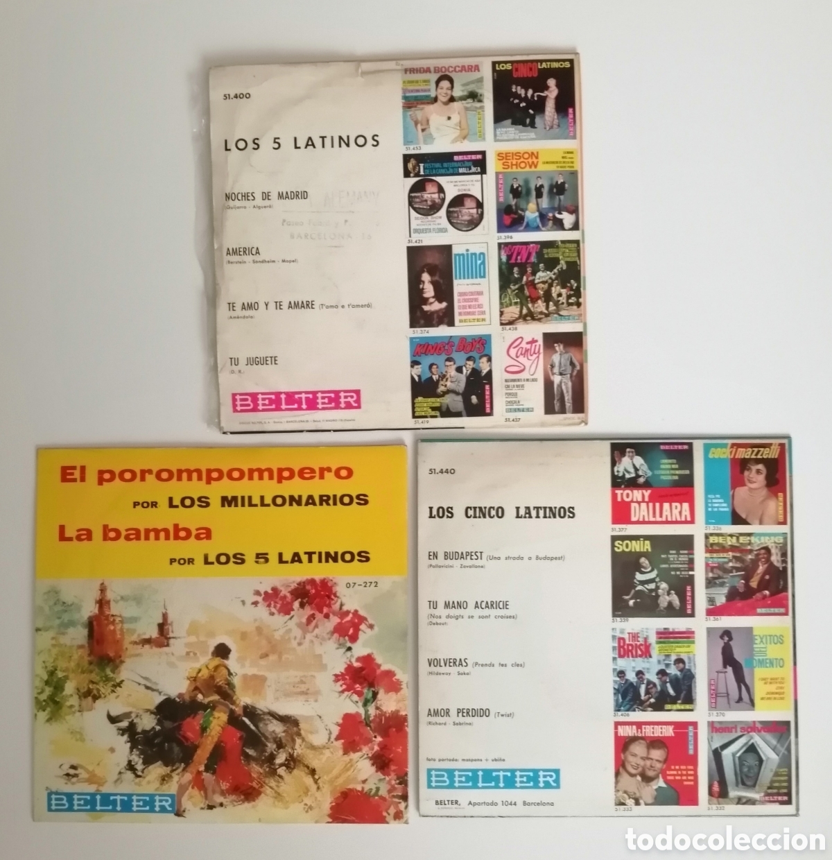 Discos de vinilo: Conjunto singles LOS 5 LATINOS - Foto 2