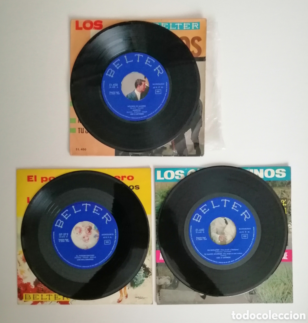 Discos de vinilo: Conjunto singles LOS 5 LATINOS - Foto 3