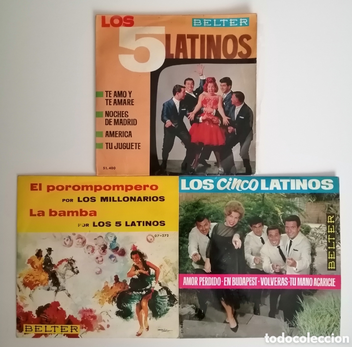 Discos de vinilo: Conjunto singles LOS 5 LATINOS - Foto 1