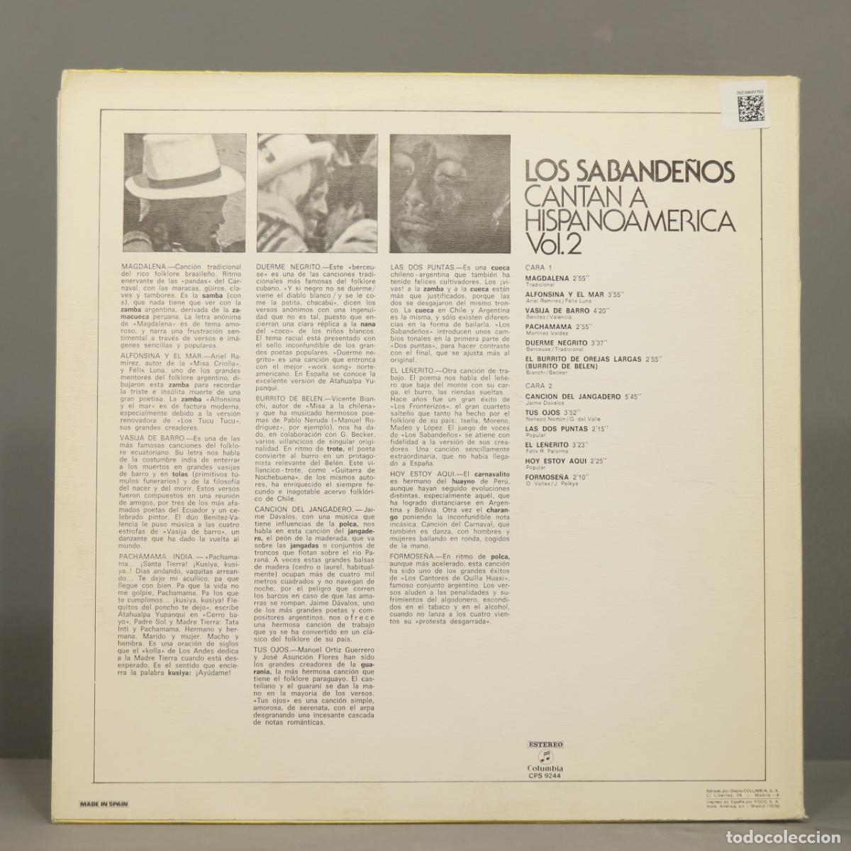 Discos de vinilo: LP. Los Sabande&ntilde;os Cantan A Hispanoamerica Vol. 2 - Foto 2