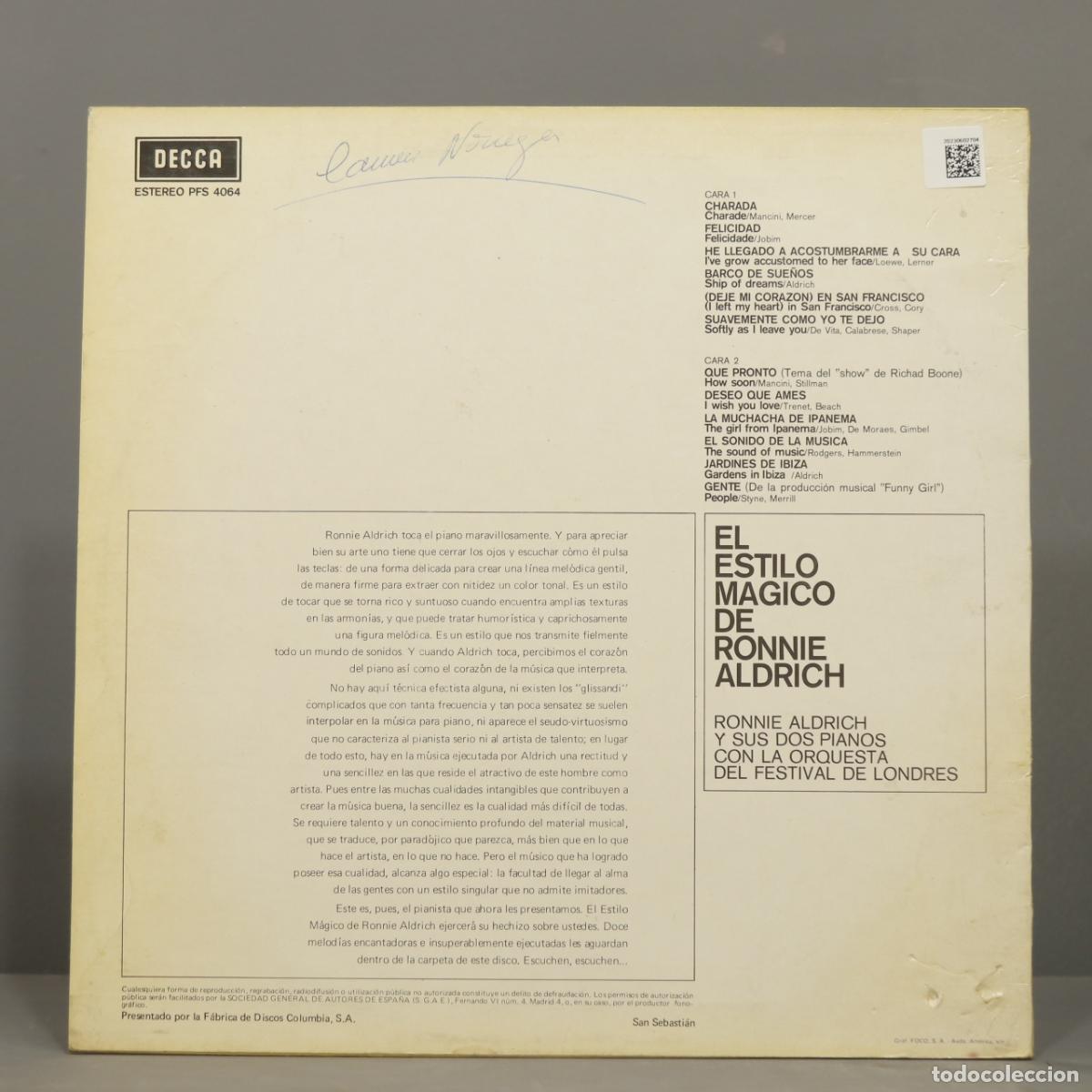 Discos de vinilo: LP. El Estilo Magico De Ronnie Aldrich - Foto 2