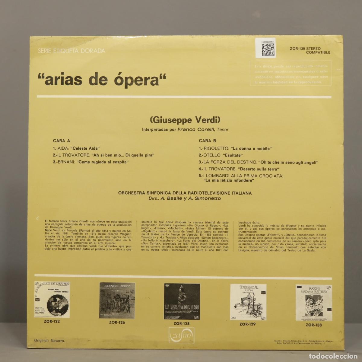 Discos de vinilo: LP. Arias De Operas De Verdi. CORELLI - Foto 2