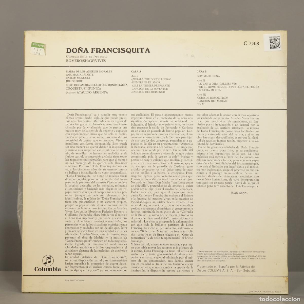 Discos de vinilo: LP. FRANCISQUITA. ARGENTA - Foto 2