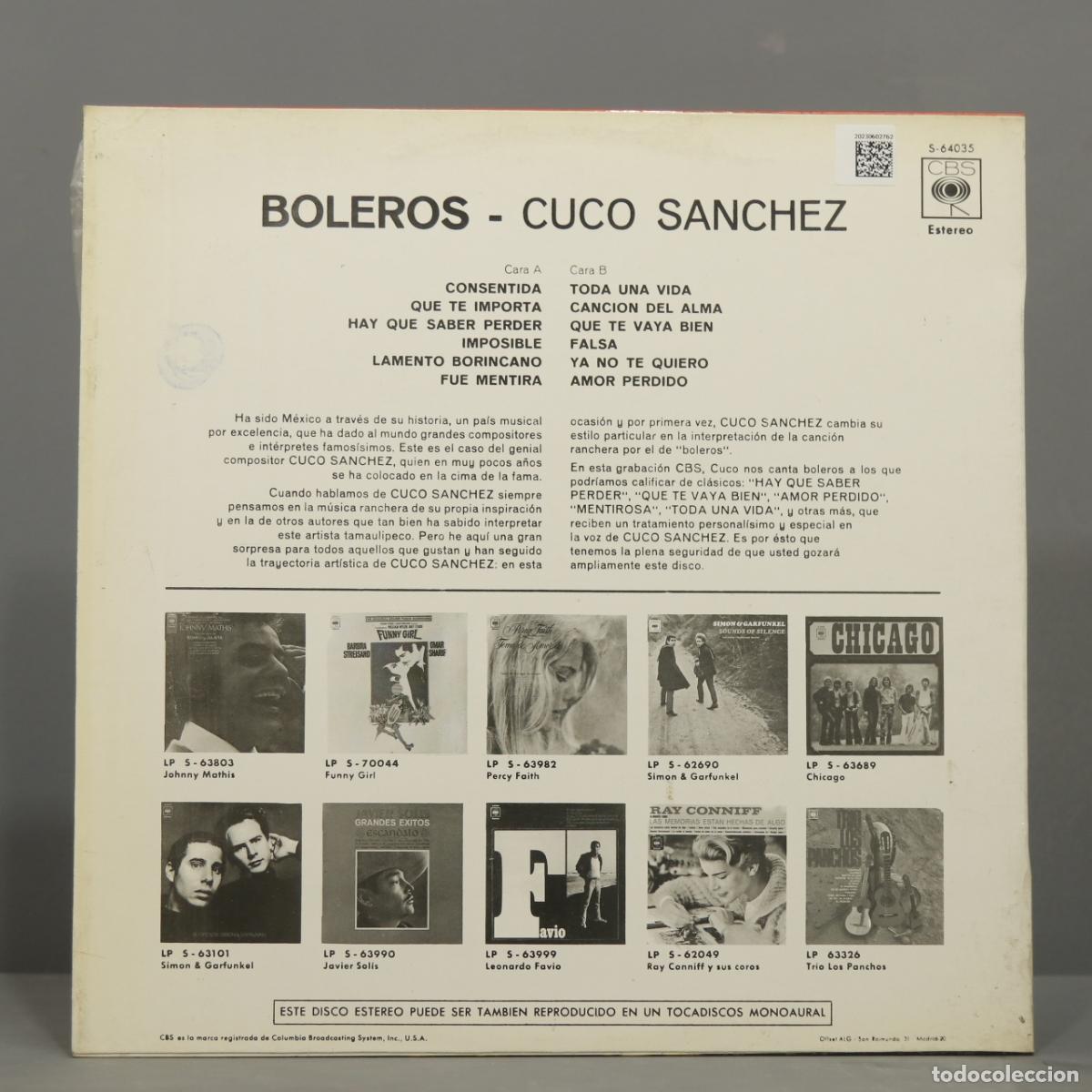 Discos de vinilo: LP. Cuco Sanchez &ndash; Boleros - Foto 2
