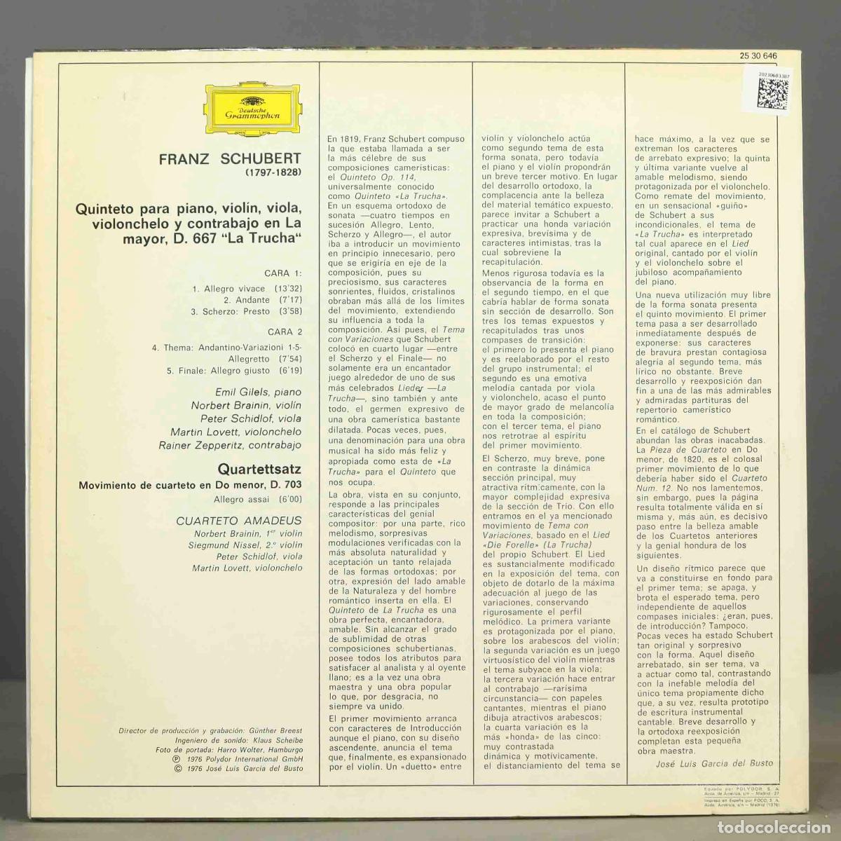 Discos de vinilo: LP. Zepperitz &ndash; Quinteto &laquo;La Trucha&raquo; &bull; Quartettsatz. SCHUBERT. ZEPPERITZ - Foto 2