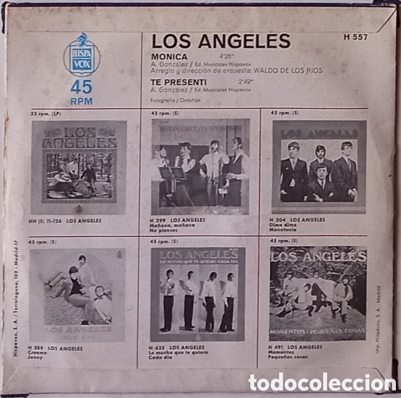 Discos de vinilo: LOS ANGELES &rdquo;MONICA + TE PRESENTI&rdquo; SINGLE 1970 - Foto 2