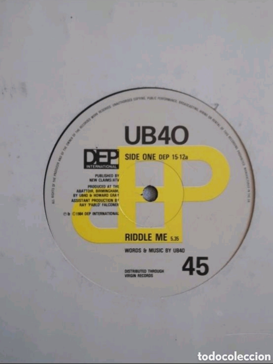 Discos de vinilo: Maxi single UB40. Riddle me / D.U.B Dub. - Foto 3