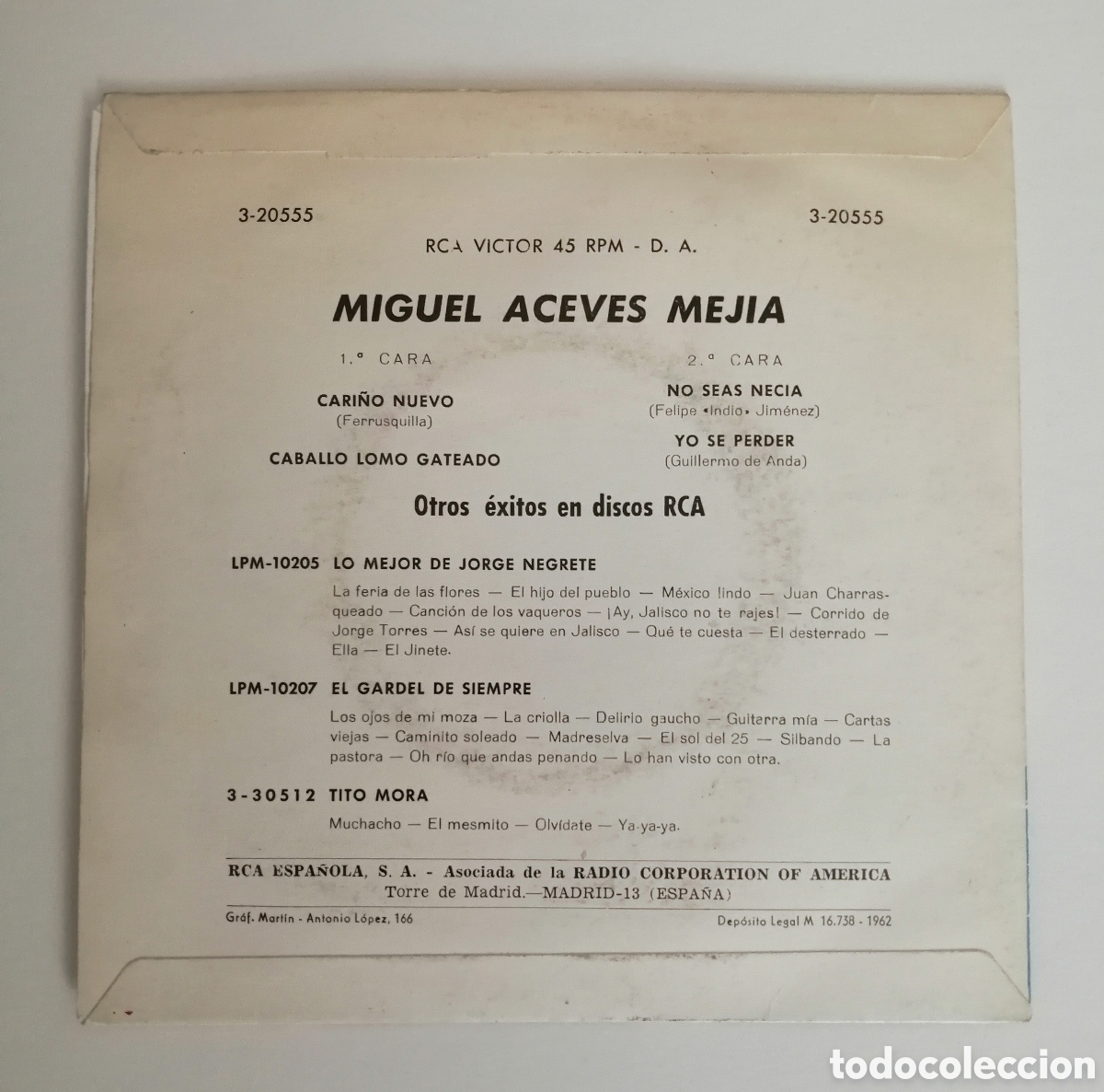 Discos de vinilo: Miguel Aceves Mej&iacute;a. Single - Foto 2