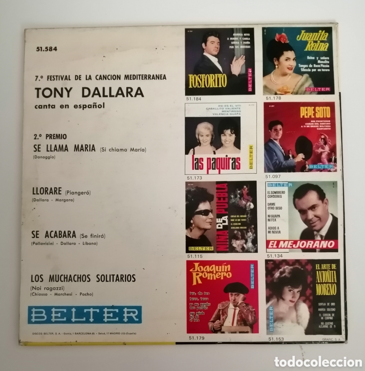 Discos de vinilo: Tony Dallara. Single &rdquo;Se llama Maria&rdquo; - Foto 2