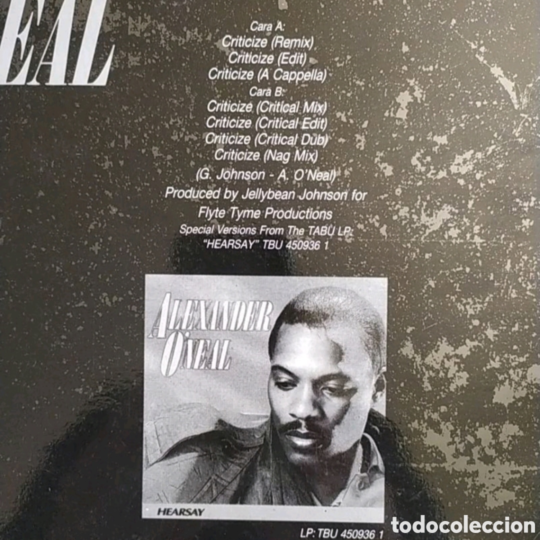 Discos de vinilo: Maxi single Alexander Oneal. Criticize - Foto 3