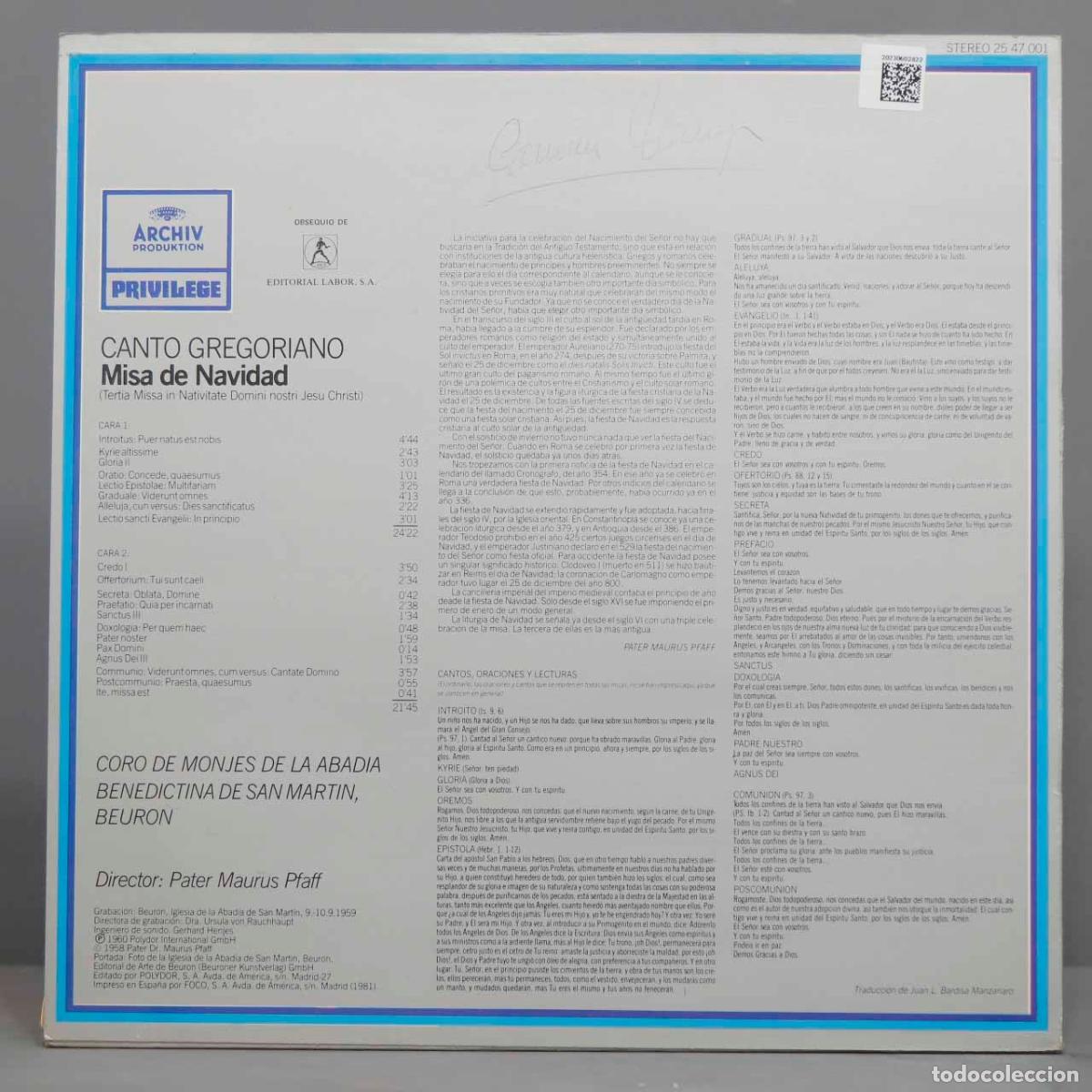 Discos de vinilo: LP. Beuron &ndash; Canto Gregoriano Misa De Navidad - Foto 2