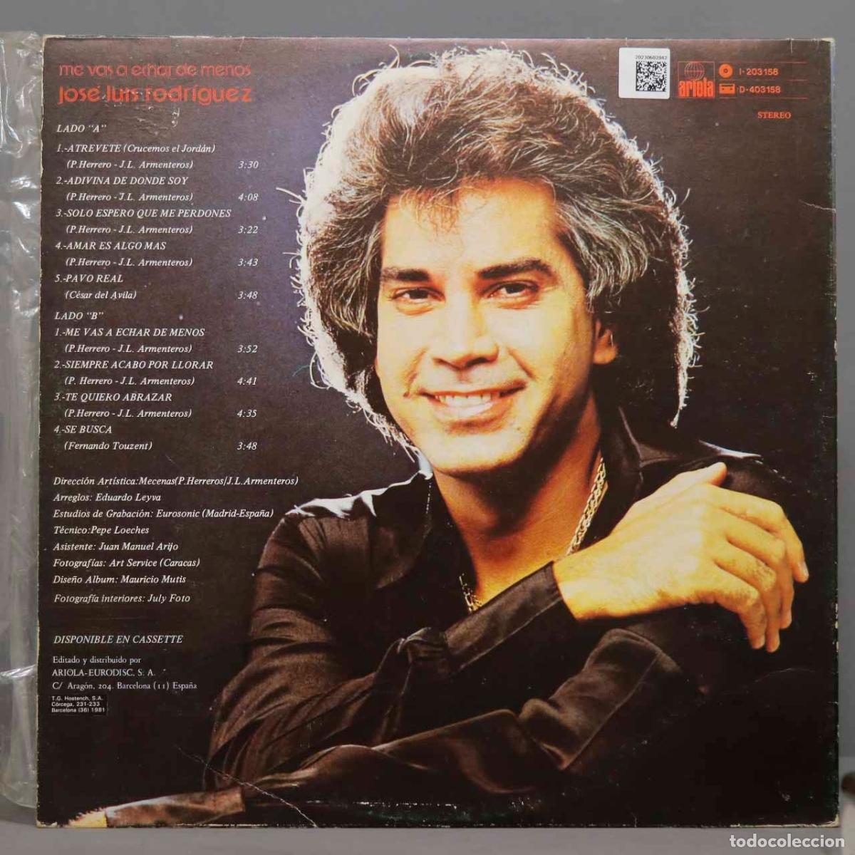 Discos de vinilo: LP. Jos&eacute; Luis Rodr&iacute;guez &ndash; Me Vas A Echar De Menos - Foto 2
