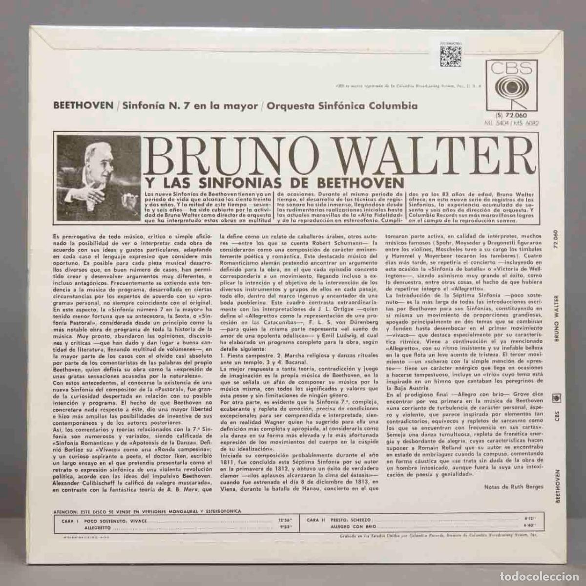 Discos de vinilo: LP. SINFONIA 7. BRUNO WALTER. BEETHOVEN - Foto 2
