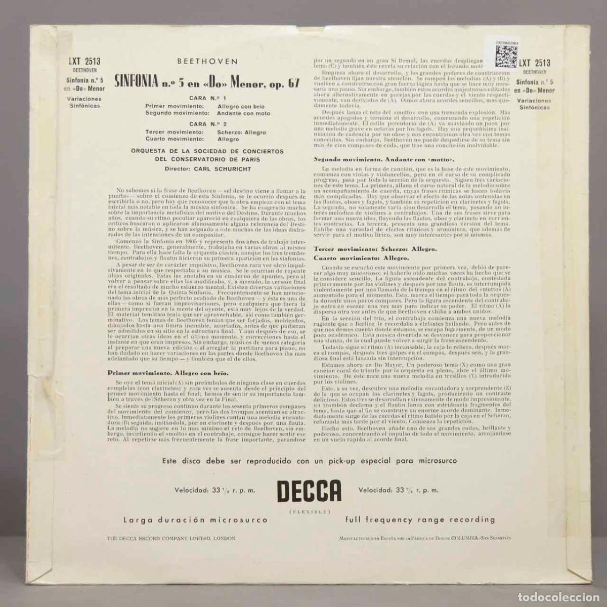 Discos de vinilo: LP. SINFONIA 5. BEETHOVEN. SCHURICHT - Foto 2