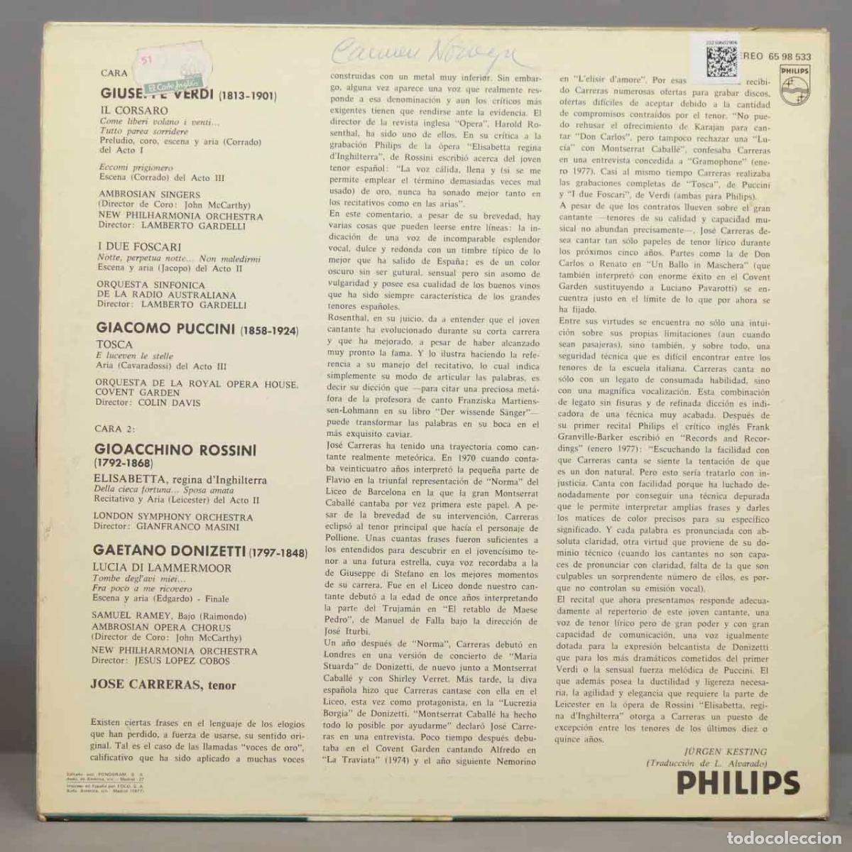 Discos de vinilo: LP. Jos&eacute; Carreras Singt Opernarien - Foto 2