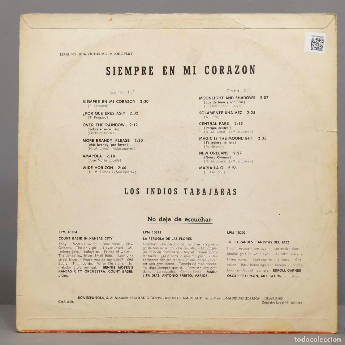 Discos de vinilo: LP. Los Indios Tabajaras &ndash; SIEMPRE EN MI CORAZON - Foto 2
