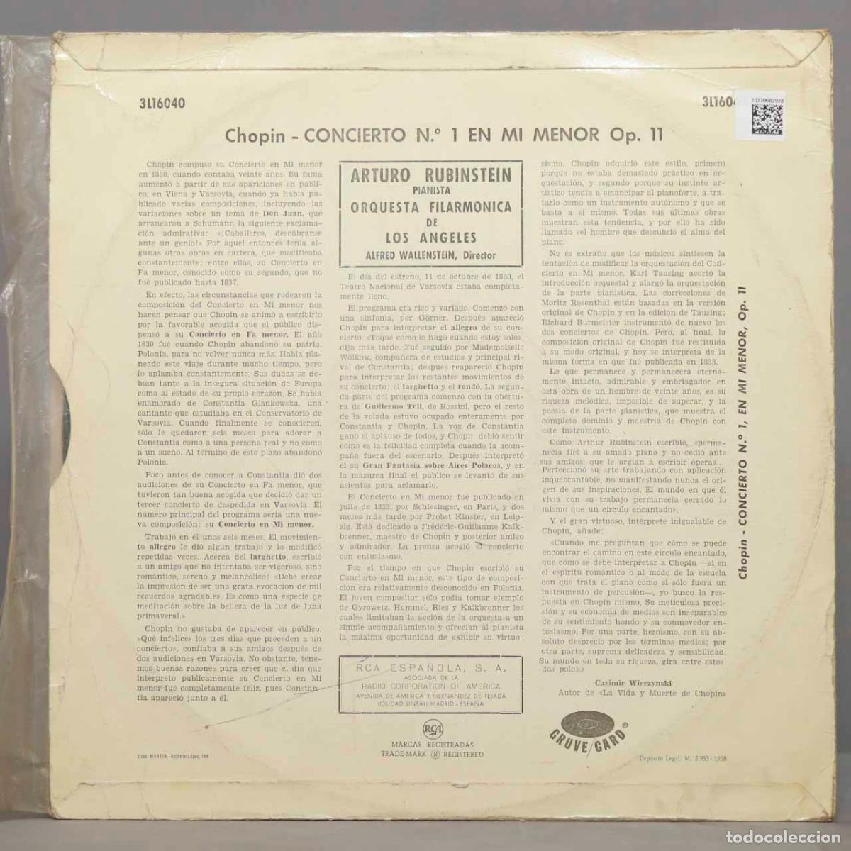 Discos de vinilo: LP. RUBINSTEIN. CONCIERTO 1. CHOPIN - Foto 2