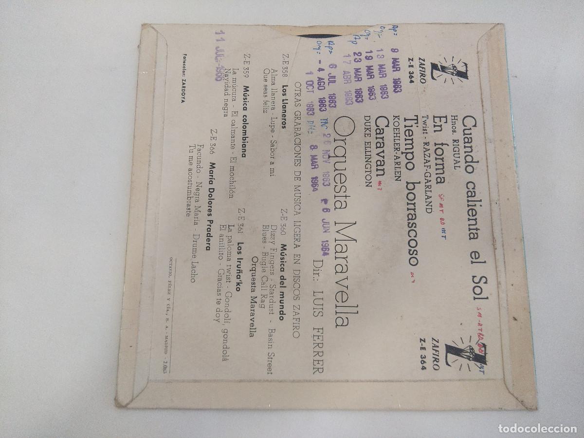 Discos de vinilo: ORQUESTA MARAVELLA/CUANDO CALIENTA EL SOL/SINGLE. - Foto 3