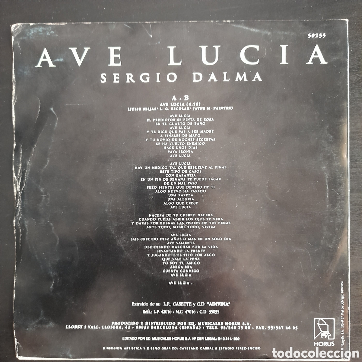 Discos de vinilo: Sergio Dalma &ndash; Ave Luc&iacute;a. 1992. Vinilo, 7&rdquo;, Single - Foto 2