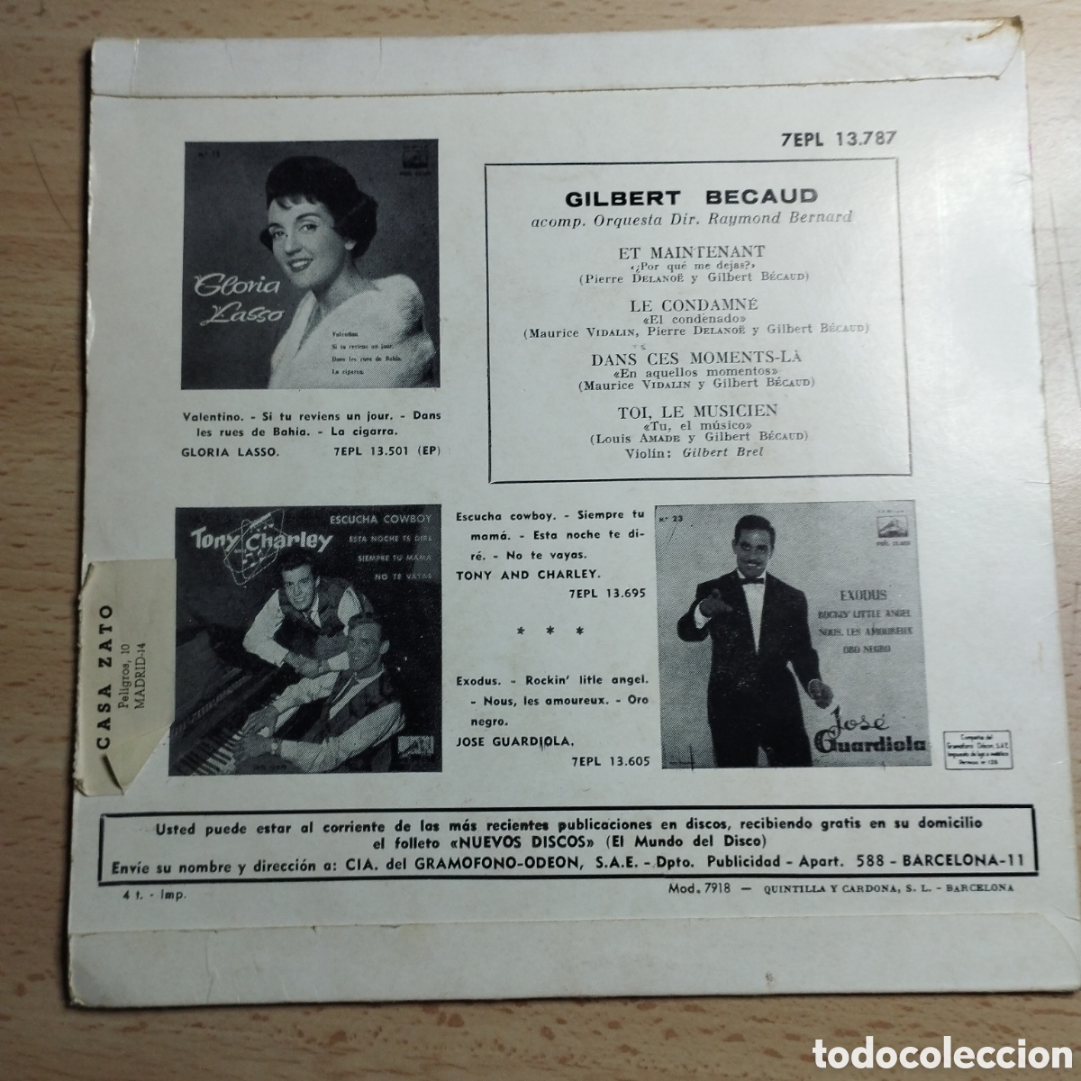 Discos de vinilo: EP 7&rdquo; Gilbert B&eacute;caud 1962 Et maintenant + 3 - Foto 2