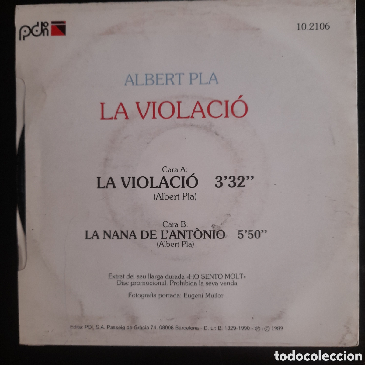 Discos de vinilo: Albert Pla &ndash; La Violaci&oacute;. Vinilo, 7&rdquo;, Single, Promo - Foto 2