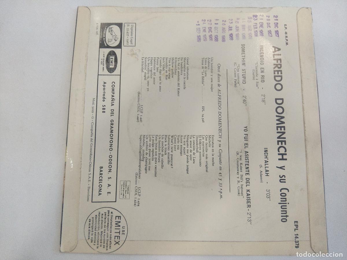 Discos de vinilo: ALFREDO DOMENECH Y SU CONJUNTO/INCENDIO EN RIO/SINGLE. - Foto 3