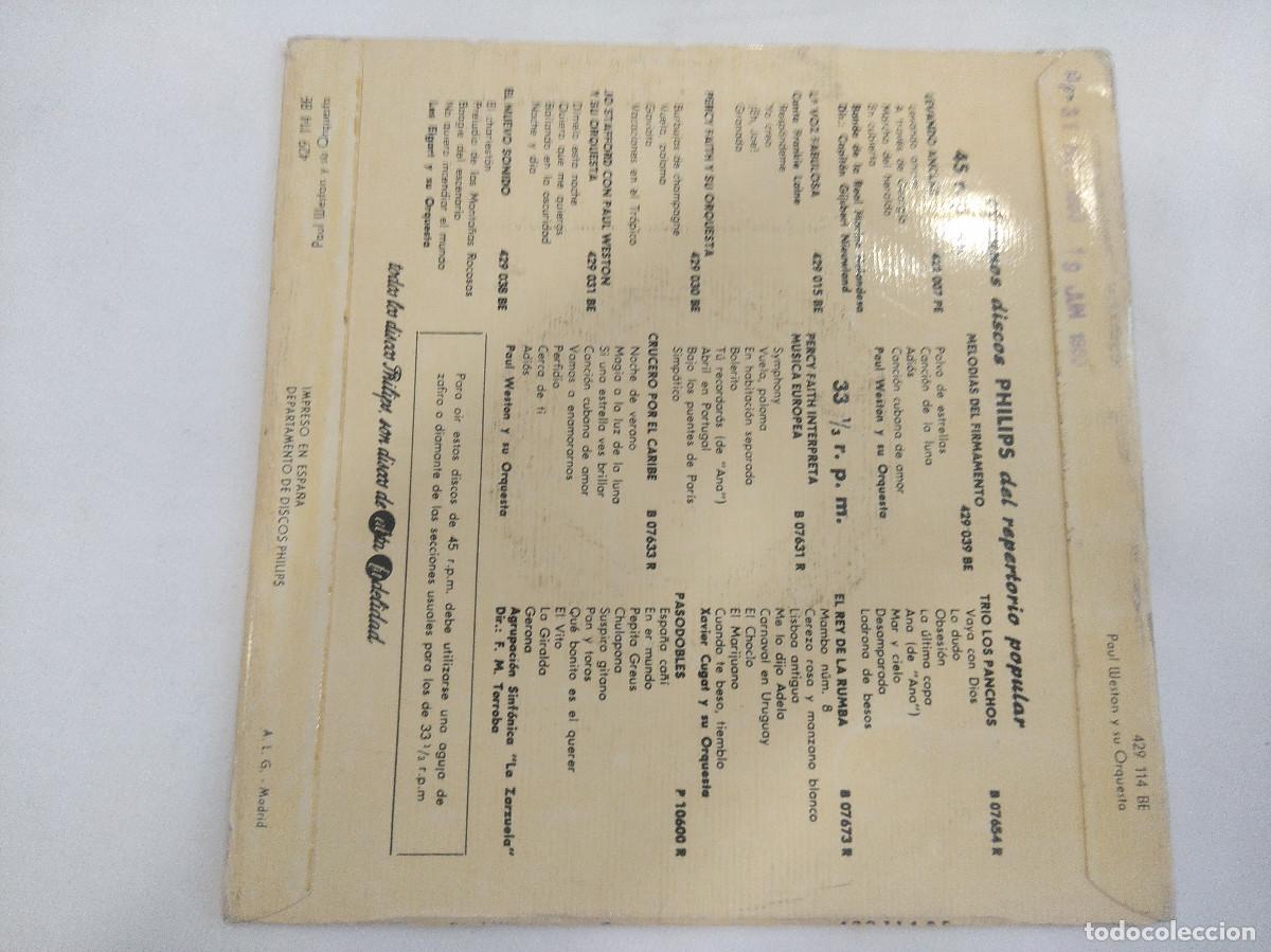 Discos de vinilo: PAUL WESTON Y SU ORQUESTA/VERDADERAMENTE AMADA/SINGLE. - Foto 3
