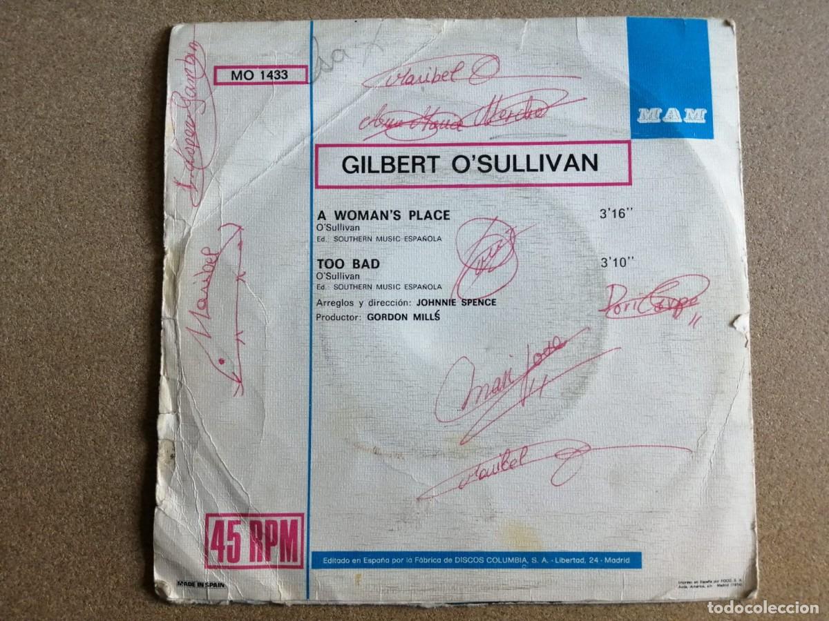 Discos de vinilo: DISCO SINGLE. GILBERT O SULLIVAN (A WOMANS PLACE - TOO BAD) - Foto 2