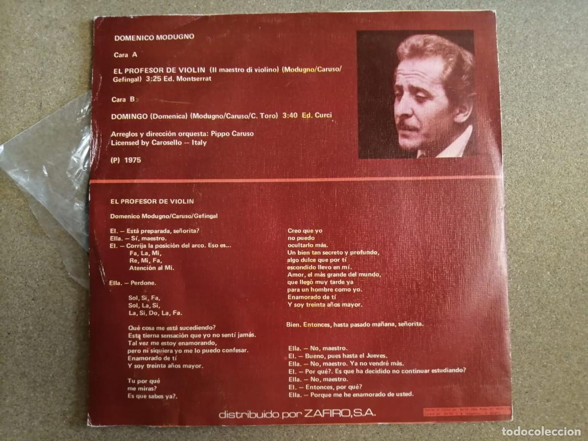 Discos de vinilo: DISCO SINGLE. DOMENICO MODUGNO (EL PROFESOR DE VIOLIN - DOMINGO) - Foto 2