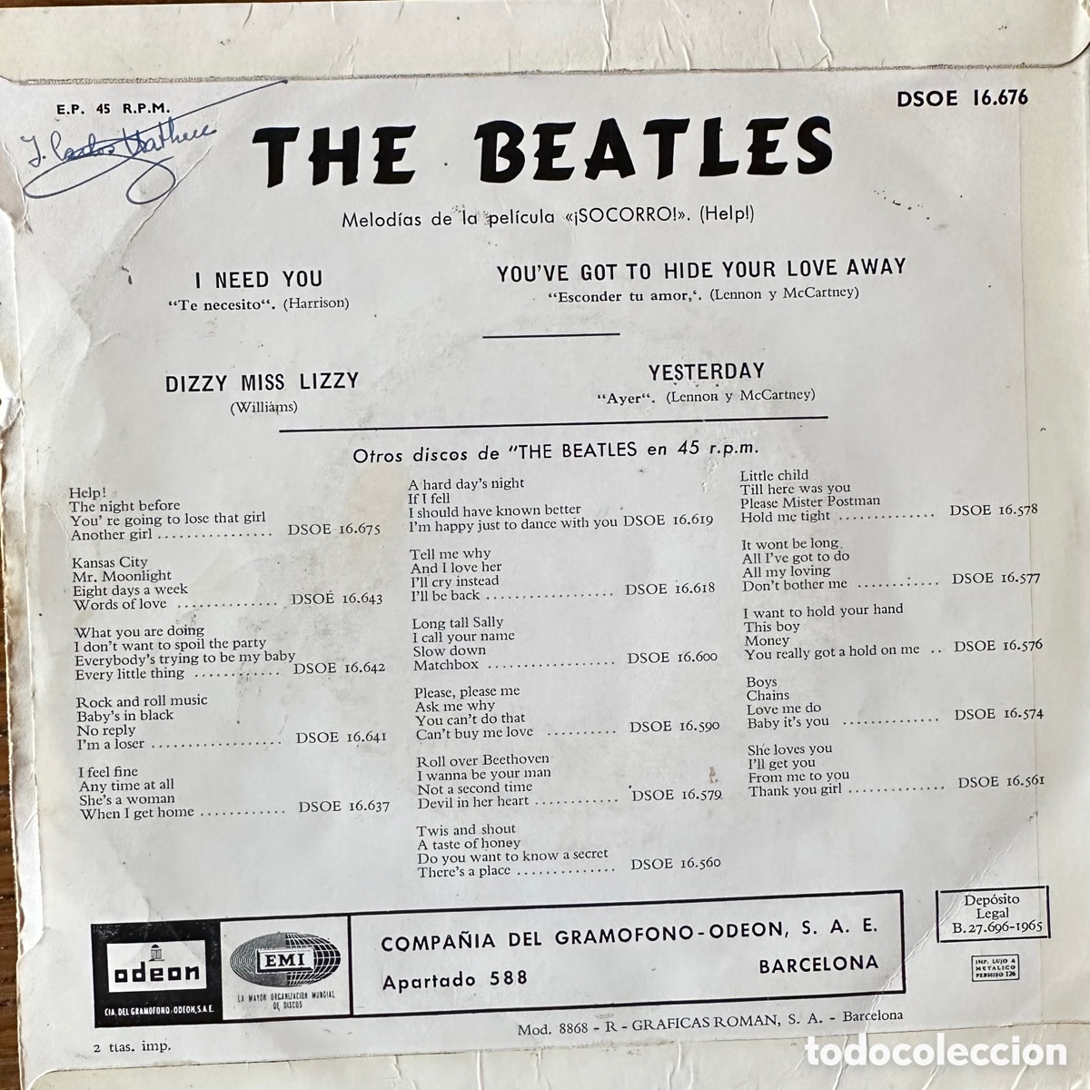 Discos de vinilo: THE BEATLES. HELP EDICI&Oacute;N ESPA&Ntilde;OLA - Foto 2