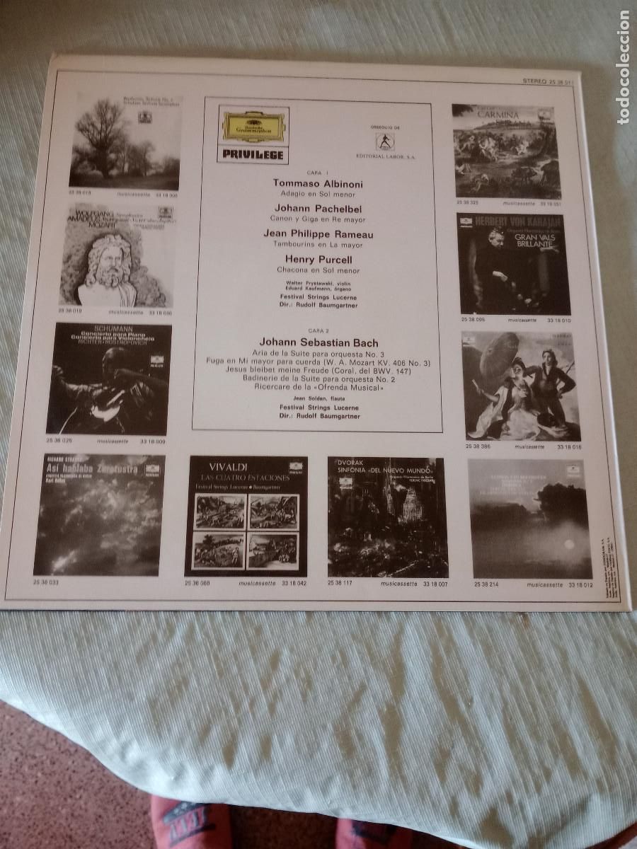 Discos de vinilo: ALBINONI ADAGIO JS BACH FESTIVAL STRING LUCERNE - Foto 2