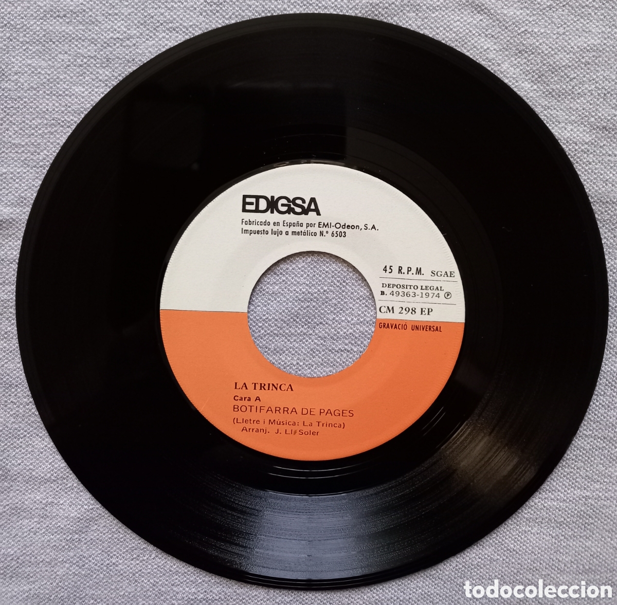 Discos de vinilo: LA TRINCA &rdquo;BOTIFARRA DE PAG&Egrave;S&rdquo; SINGLE 1974 - Foto 3