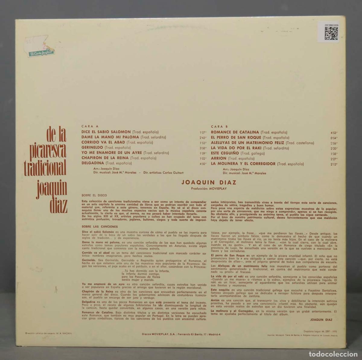 Discos de vinilo: LP. Joaqu&iacute;n D&iacute;az &ndash; De La Picaresca Tradicional - Foto 2