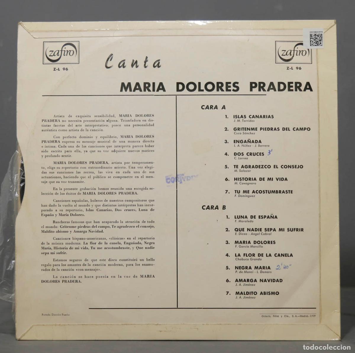Discos de vinilo: LP. Maria Dolores Pradera &ndash; Canta - Foto 2
