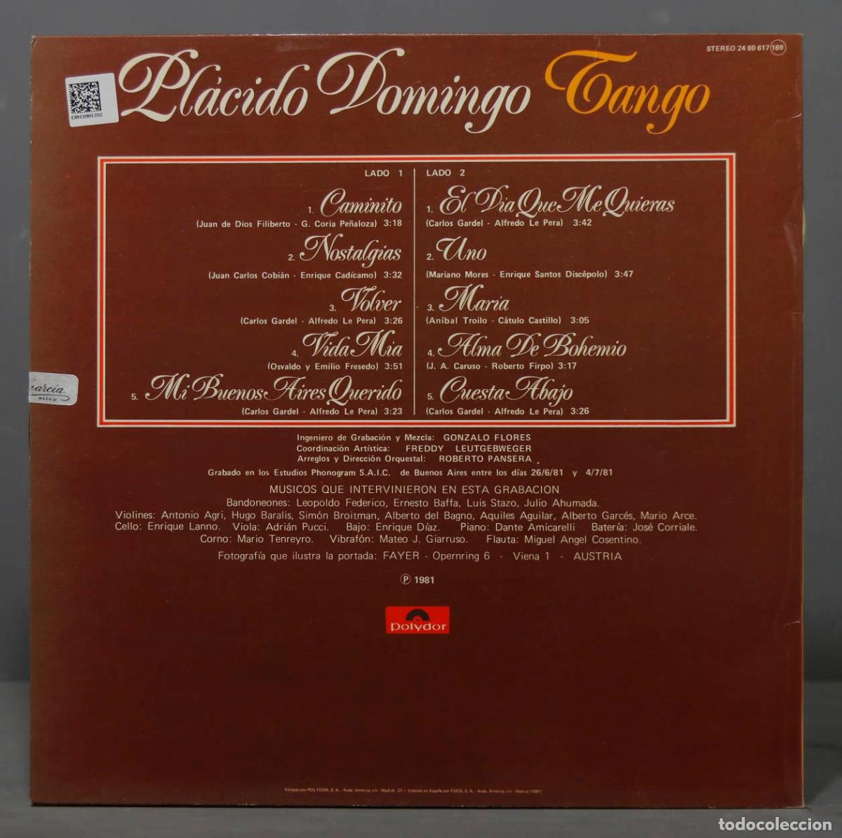 Discos de vinilo: LP. Pl&aacute;cido Domingo &ndash; Tango - Foto 2