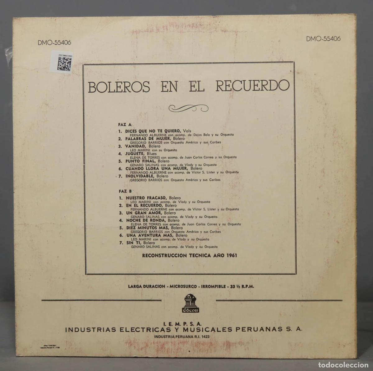 Discos de vinilo: LP. BOLEROS EN EL RECUERDO - Foto 2