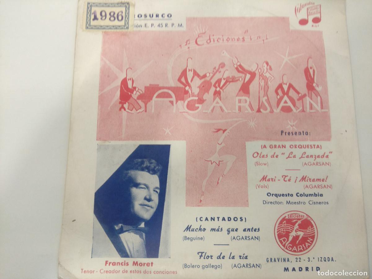 Discos de vinilo: FRANCIS MORET/OLAS DE LA LANZADA/SINGLE. - Foto 1