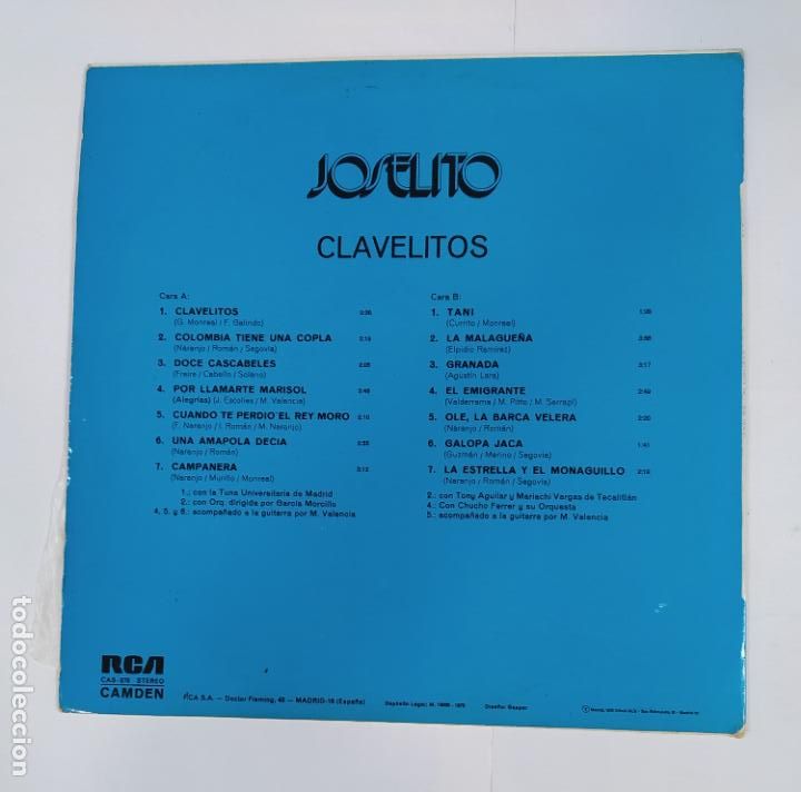 Discos de vinilo: JOSELITO - CLAVELITOS. LP. TDKLP6 - Foto 2