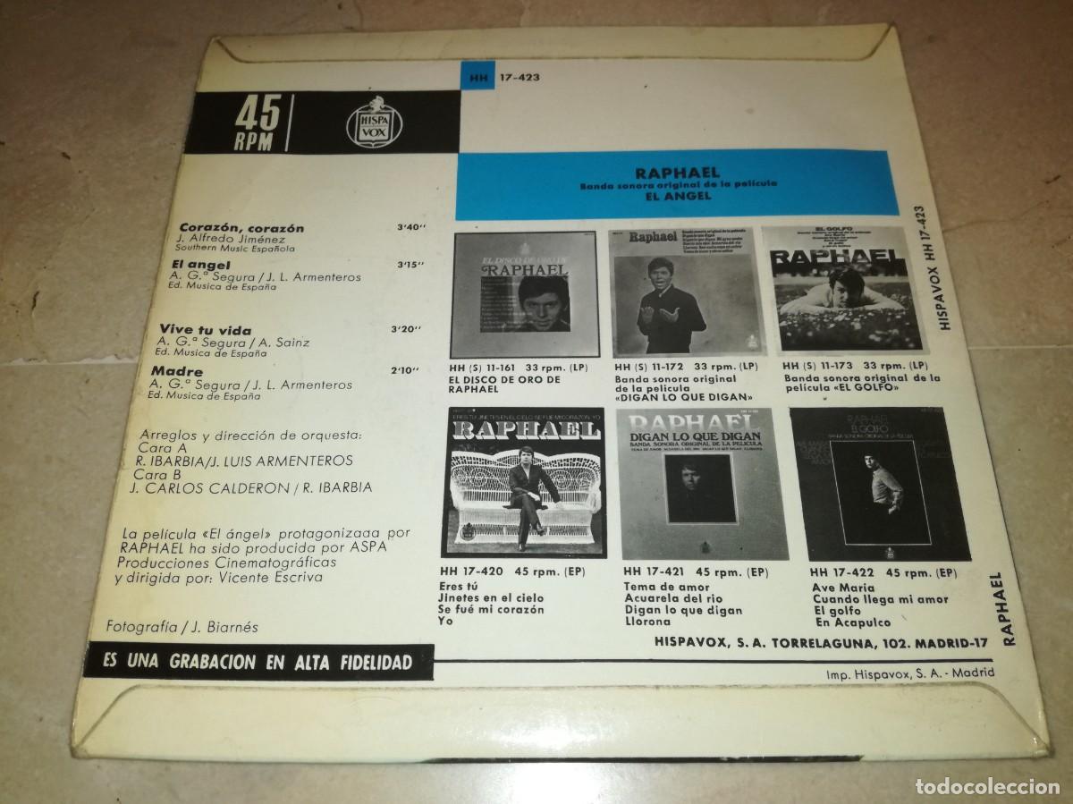 Discos de vinilo: RAPHAEL-BSO DE LA PELICULA EL ANGEL-CORAZON, CORAZON-ORIGINAL 1969 - Foto 2
