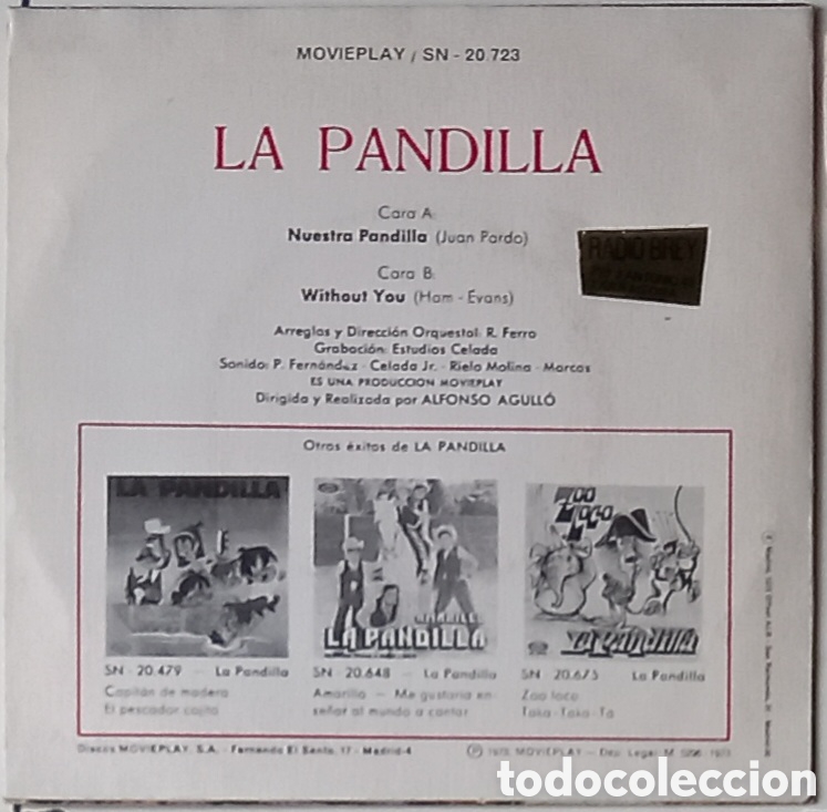 Discos de vinilo: LA PANDILLA &rdquo;NUESTRA PANDILLA + WITHOUT YOU&rdquo; SINGLE 1973 - Foto 2