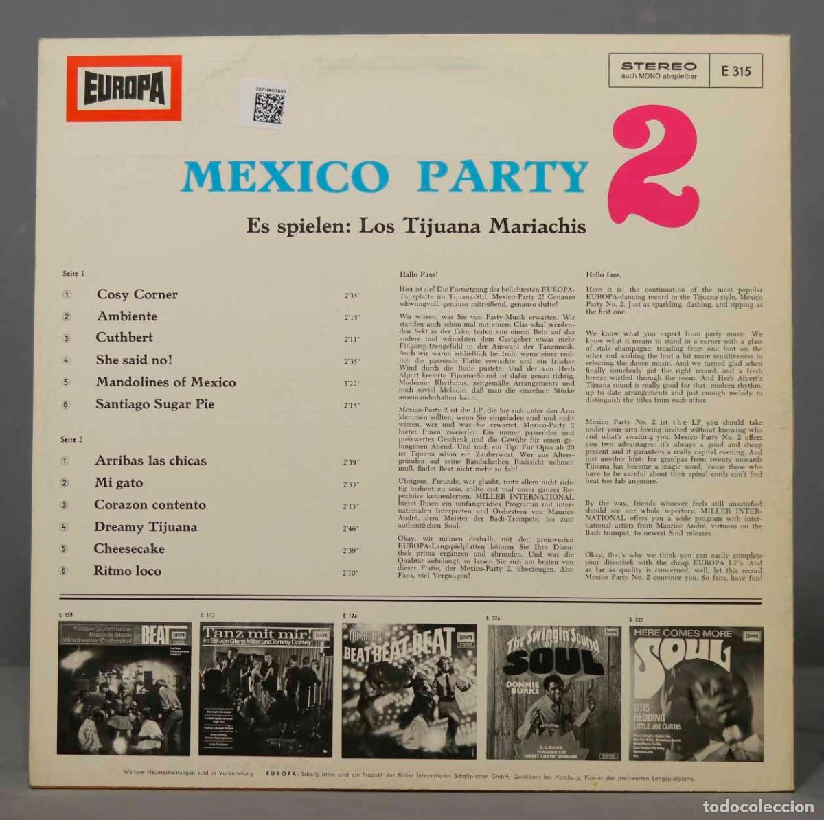 Discos de vinilo: LP. Los Tijuana Mariachis &ndash; Mexico Party 2 - Foto 2