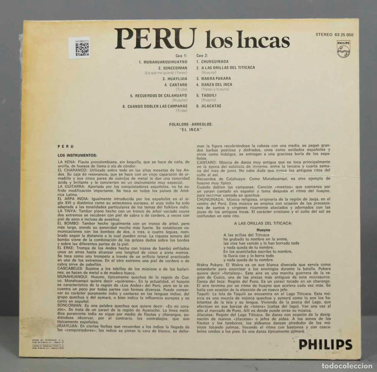Discos de vinilo: LP. PERU. LOS INCAS VIAJES - Foto 2