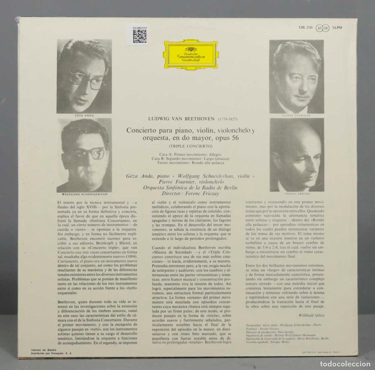 Discos de vinilo: LP. Fricsay &ndash; Triple Concierto. ANDA. BEETHOVEN - Foto 2